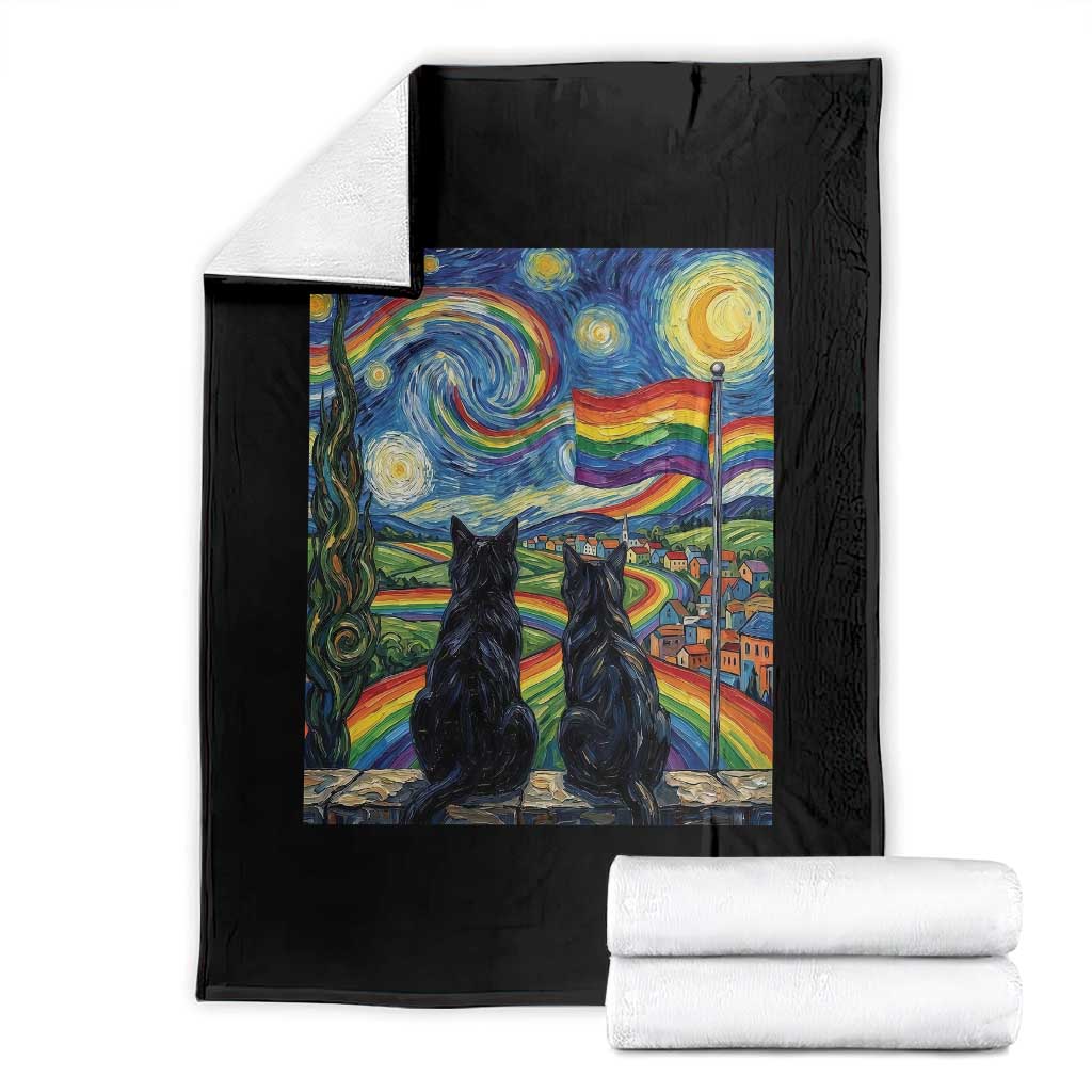 Cat Gay Pride Throw Blanket Starry Night Style LGBTQ Pride Support TS14 Black Print Your Wear
