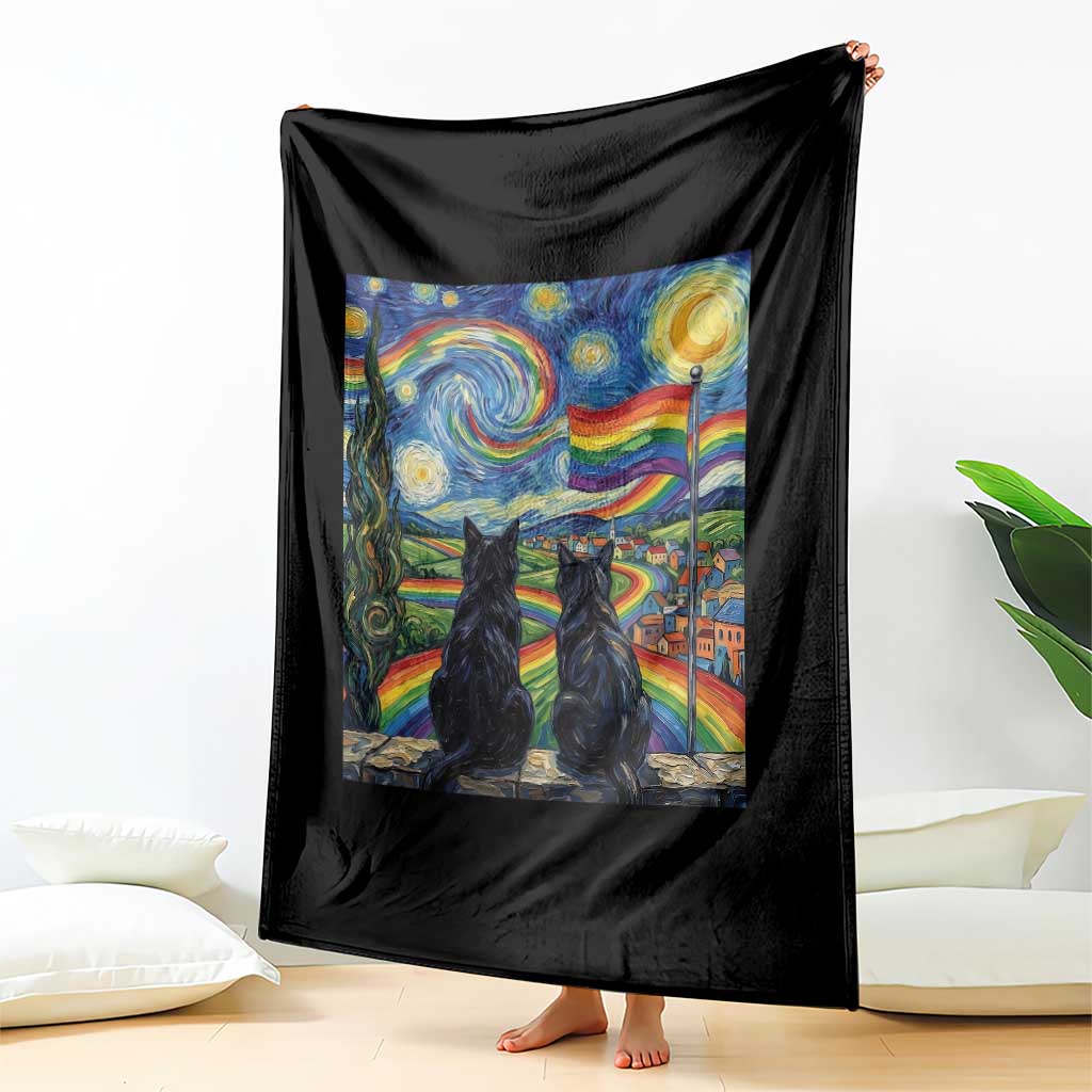 Cat Gay Pride Throw Blanket Starry Night Style LGBTQ Pride Support TS14 Print Your Wear
