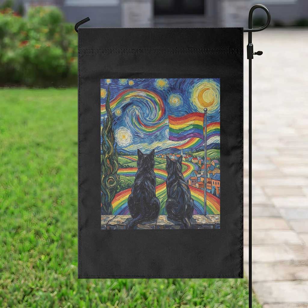 Cat Gay Pride Garden Flag Starry Night Style LGBTQ Pride Support TS14 Print Your Wear