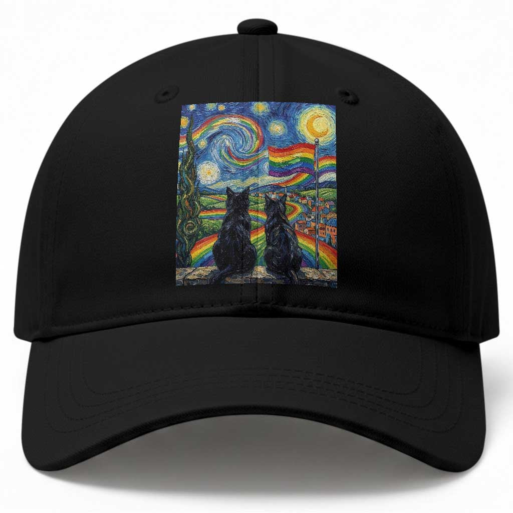 Cat Gay Pride Baseball Cap Starry Night Style LGBTQ Pride Support TS14 Print Your Wear