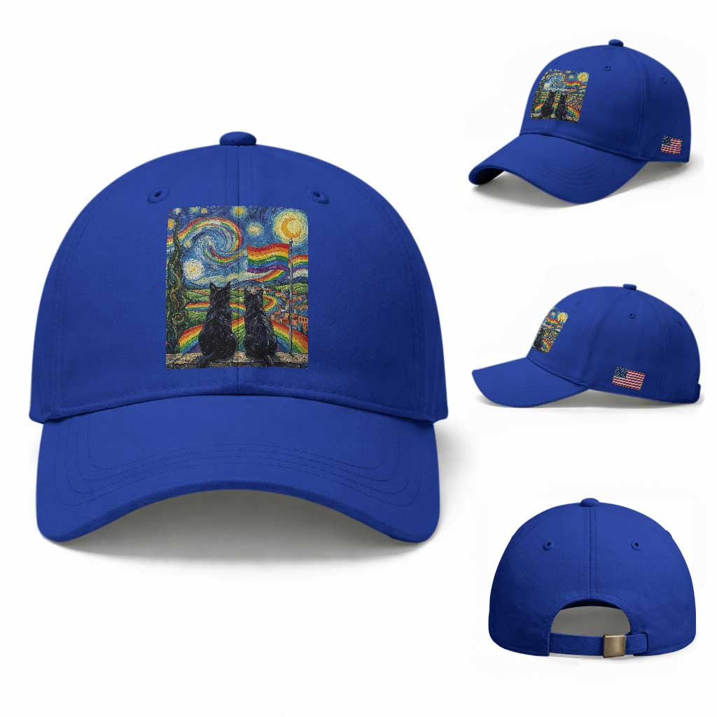Cat Gay Pride Baseball Cap Starry Night Style LGBTQ Pride Support TS14 Baseball Cap Universal Fit Royal Blue Print Your Wear