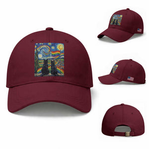 Cat Gay Pride Baseball Cap Starry Night Style LGBTQ Pride Support TS14 Baseball Cap Universal Fit Maroon Print Your Wear