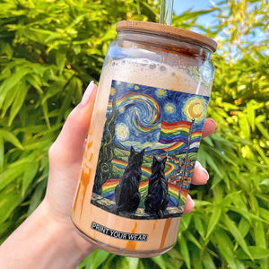 Cat Gay Pride Glass Can Starry Night Style LGBTQ Pride Support TS14 Black Print Your Wear