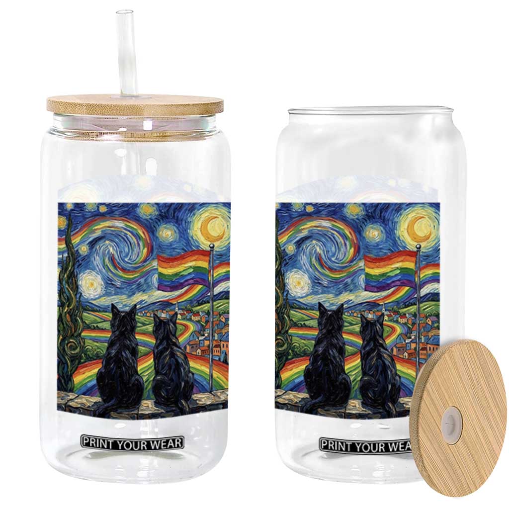 Cat Gay Pride Glass Can Starry Night Style LGBTQ Pride Support TS14 Print Your Wear