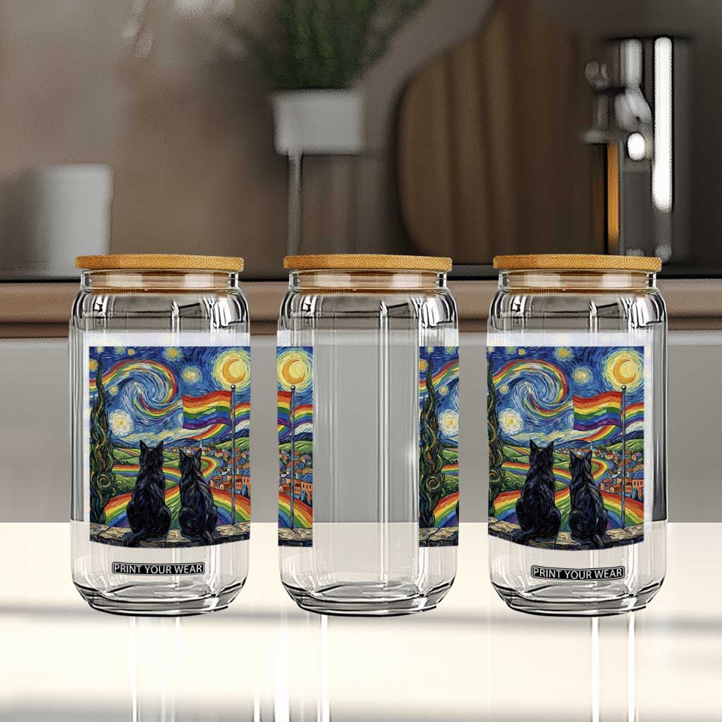 Cat Gay Pride Glass Can Starry Night Style LGBTQ Pride Support TS14 Print Your Wear
