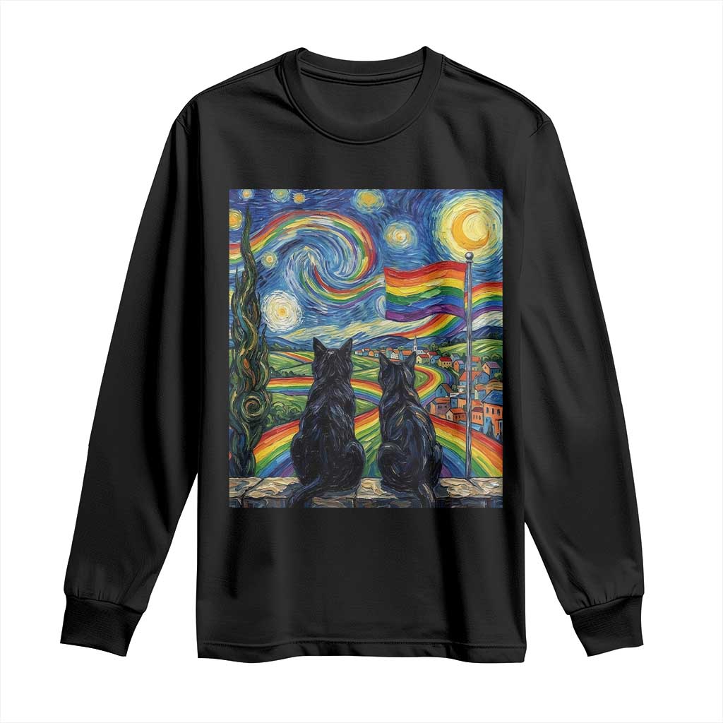 Cat Gay Pride Long Sleeve Shirt Starry Night Style LGBTQ Pride Support TS14 Black Print Your Wear
