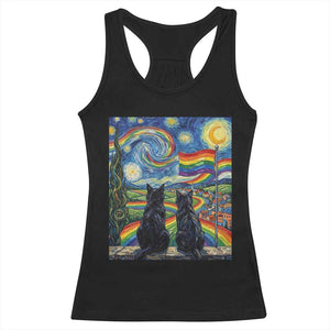 Cat Gay Pride Racerback Tank Top Starry Night Style LGBTQ Pride Support TS14 Black Print Your Wear