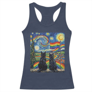 Cat Gay Pride Racerback Tank Top Starry Night Style LGBTQ Pride Support TS14 Navy Print Your Wear