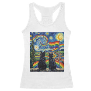 Cat Gay Pride Racerback Tank Top Starry Night Style LGBTQ Pride Support TS14 White Print Your Wear