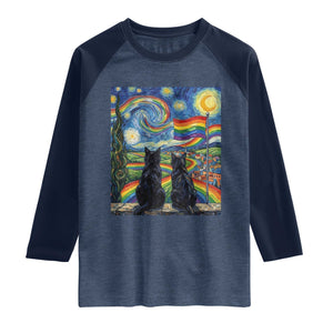 Cat Gay Pride Raglan Shirt Starry Night Style LGBTQ Pride Support TS14 Heather Denim Navy Print Your Wear