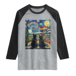 Cat Gay Pride Raglan Shirt Starry Night Style LGBTQ Pride Support TS14 Heather Gray Black Print Your Wear