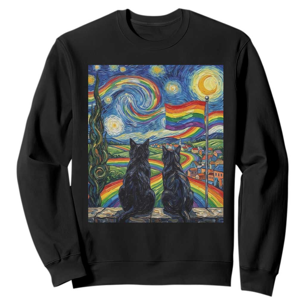 Cat Gay Pride Sweatshirt Starry Night Style LGBTQ Pride Support TS14 Black Print Your Wear