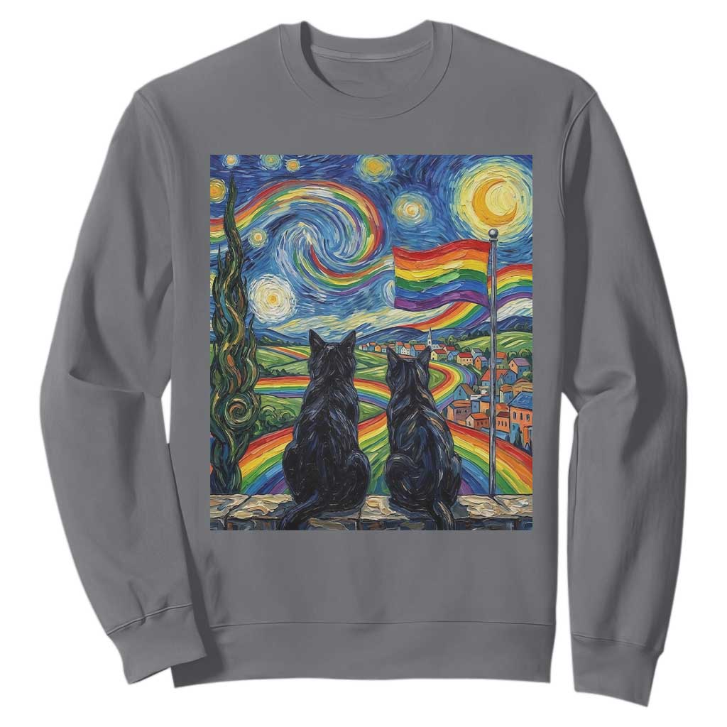 Cat Gay Pride Sweatshirt Starry Night Style LGBTQ Pride Support TS14 Charcoal Print Your Wear