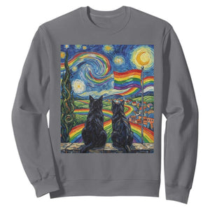 Cat Gay Pride Sweatshirt Starry Night Style LGBTQ Pride Support TS14 Charcoal Print Your Wear