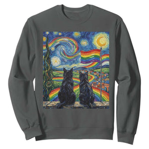 Cat Gay Pride Sweatshirt Starry Night Style LGBTQ Pride Support TS14 Dark Heather Print Your Wear
