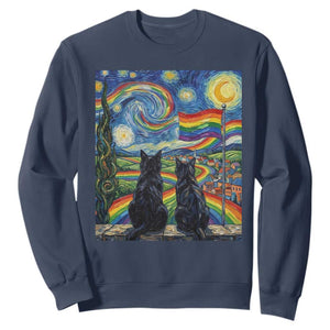 Cat Gay Pride Sweatshirt Starry Night Style LGBTQ Pride Support TS14 Navy Print Your Wear