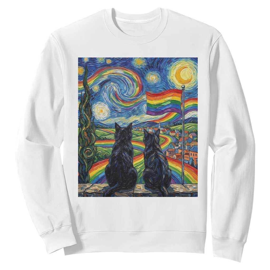 Cat Gay Pride Sweatshirt Starry Night Style LGBTQ Pride Support TS14 White Print Your Wear