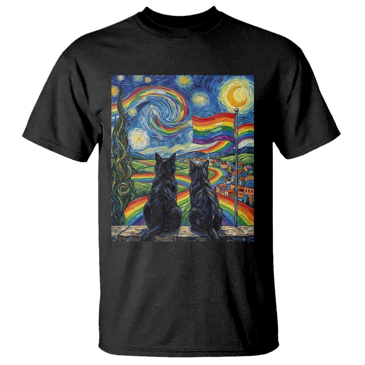 Cat Gay Pride T Shirt Starry Night Style LGBTQ Pride Support TS14 Black Print Your Wear