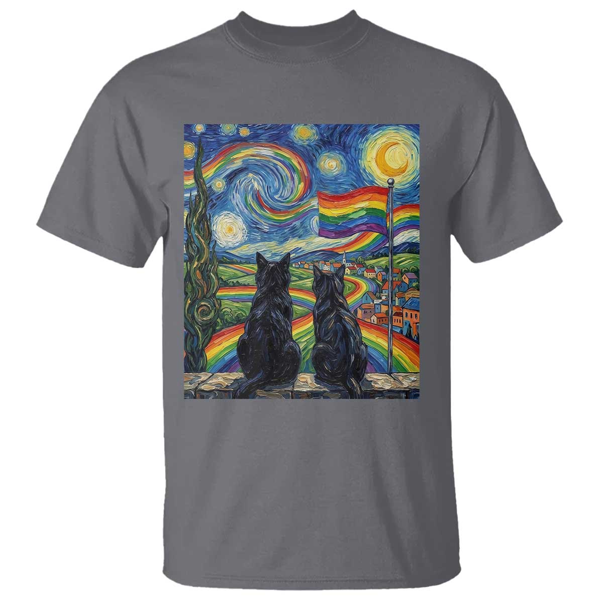 Cat Gay Pride T Shirt Starry Night Style LGBTQ Pride Support TS14 Charcoal Print Your Wear