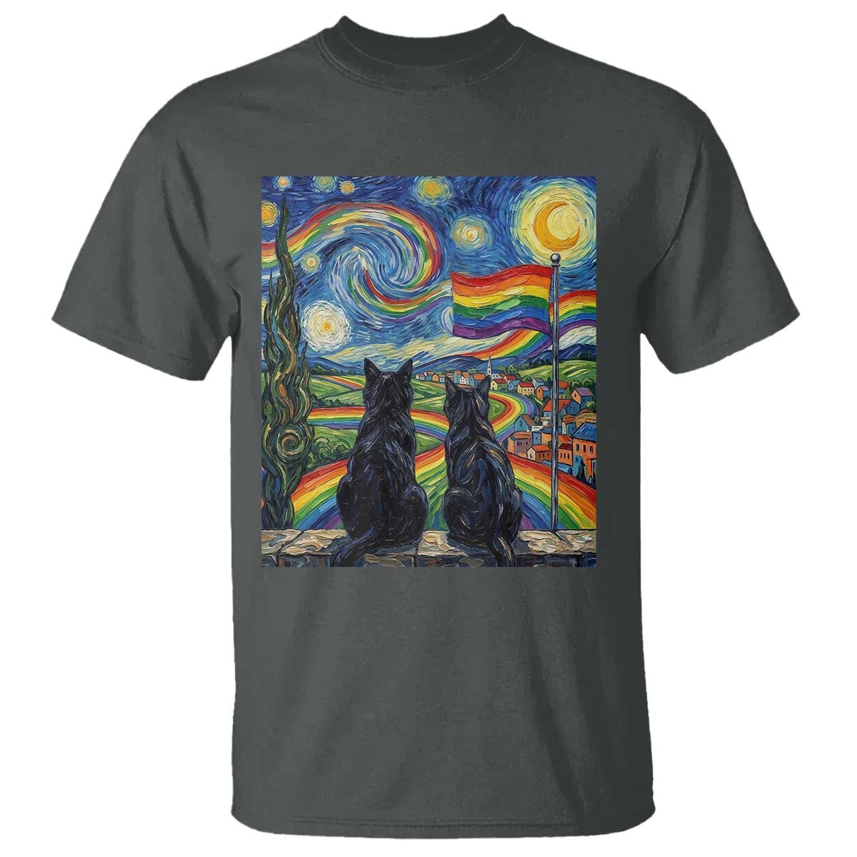 Cat Gay Pride T Shirt Starry Night Style LGBTQ Pride Support TS14 Dark Heather Print Your Wear