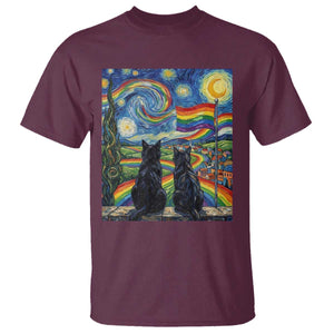 Cat Gay Pride T Shirt Starry Night Style LGBTQ Pride Support TS14 Maroon Print Your Wear