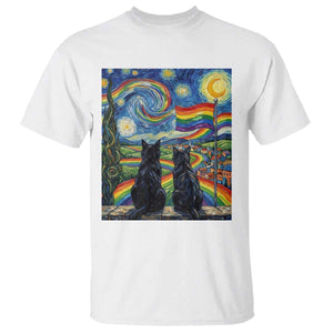 Cat Gay Pride T Shirt Starry Night Style LGBTQ Pride Support TS14 White Print Your Wear