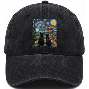 Cat Gay Pride Washed Cotton Baseball Cap Starry Night Style LGBTQ Pride Support TS14 Print Your Wear