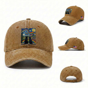 Cat Gay Pride Washed Cotton Baseball Cap Starry Night Style LGBTQ Pride Support TS14 Washed Cap Universal Fit Yellow Ochre Print Your Wear