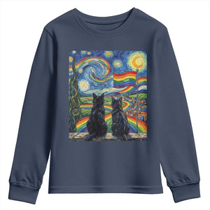 Cat Gay Pride Youth Sweatshirt Starry Night Style LGBTQ Pride Support TS14 Navy Print Your Wear
