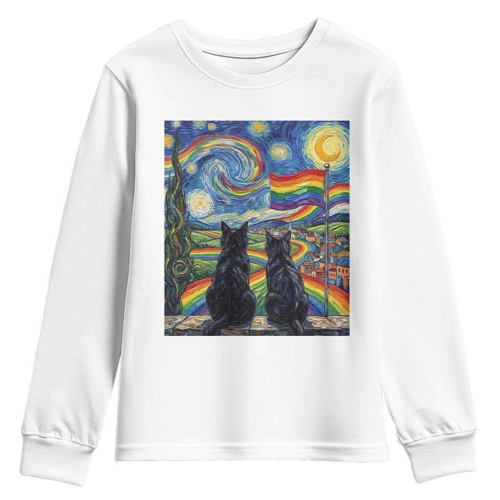 Cat Gay Pride Youth Sweatshirt Starry Night Style LGBTQ Pride Support TS14 White Print Your Wear