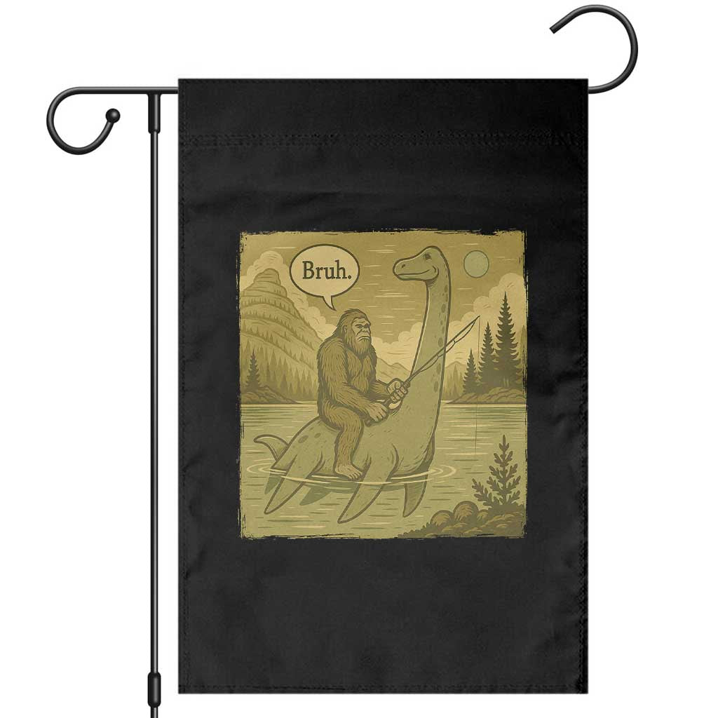 Funny Bigfoot Fishing Garden Flag Sasquatch Loch Ness Monster Introvert Bruh TS14 Black Print Your Wear