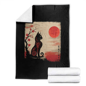 Kawaii Anime Cat Japanese Cherry Blossom Throw Blanket TS14 Black Print Your Wear