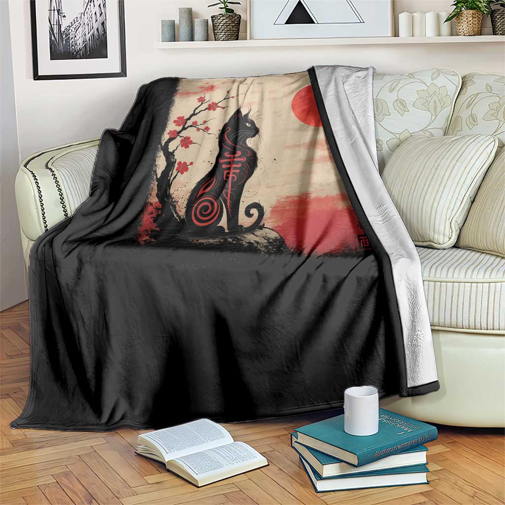 Kawaii Anime Cat Japanese Cherry Blossom Throw Blanket TS14 Print Your Wear