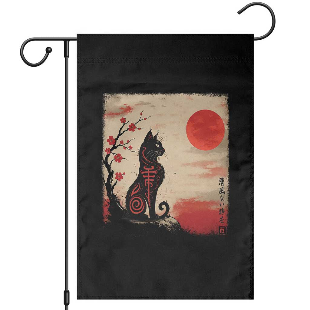 Kawaii Anime Cat Japanese Cherry Blossom Garden Flag TS14 Black Print Your Wear