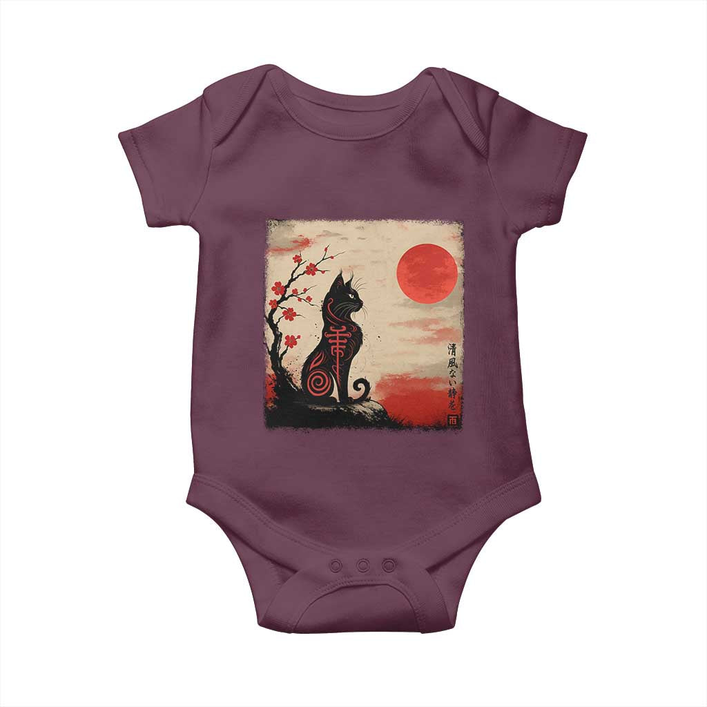 Kawaii Anime Cat Japanese Cherry Blossom Baby Onesie TS14 Maroon Print Your Wear