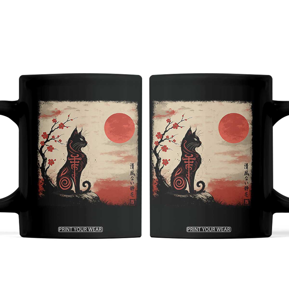 Kawaii Anime Cat Japanese Cherry Blossom Coffee Mug TS14 Black Print Your Wear