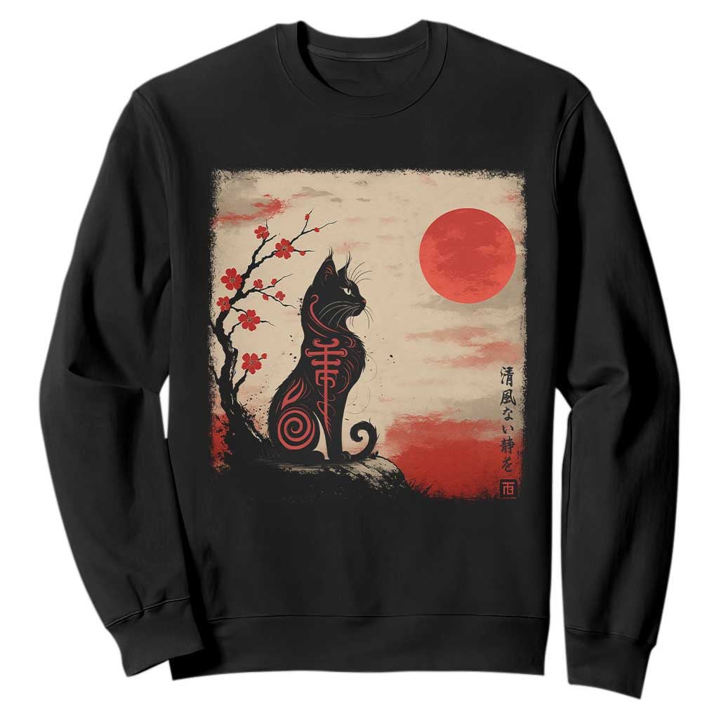 Kawaii Anime Cat Japanese Cherry Blossom Sweatshirt TS14 Black Print Your Wear