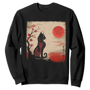 Kawaii Anime Cat Japanese Cherry Blossom Sweatshirt TS14 Black Print Your Wear
