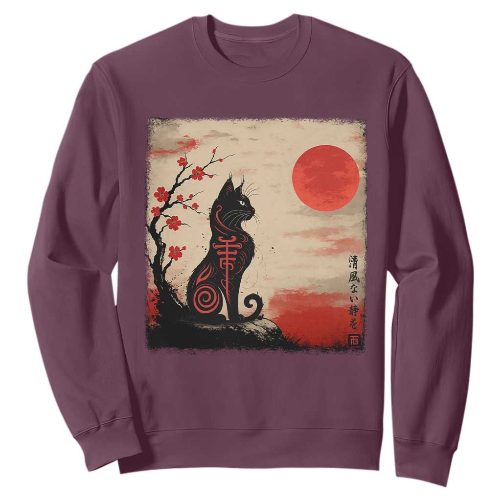 Kawaii Anime Cat Japanese Cherry Blossom Sweatshirt TS14 Maroon Print Your Wear