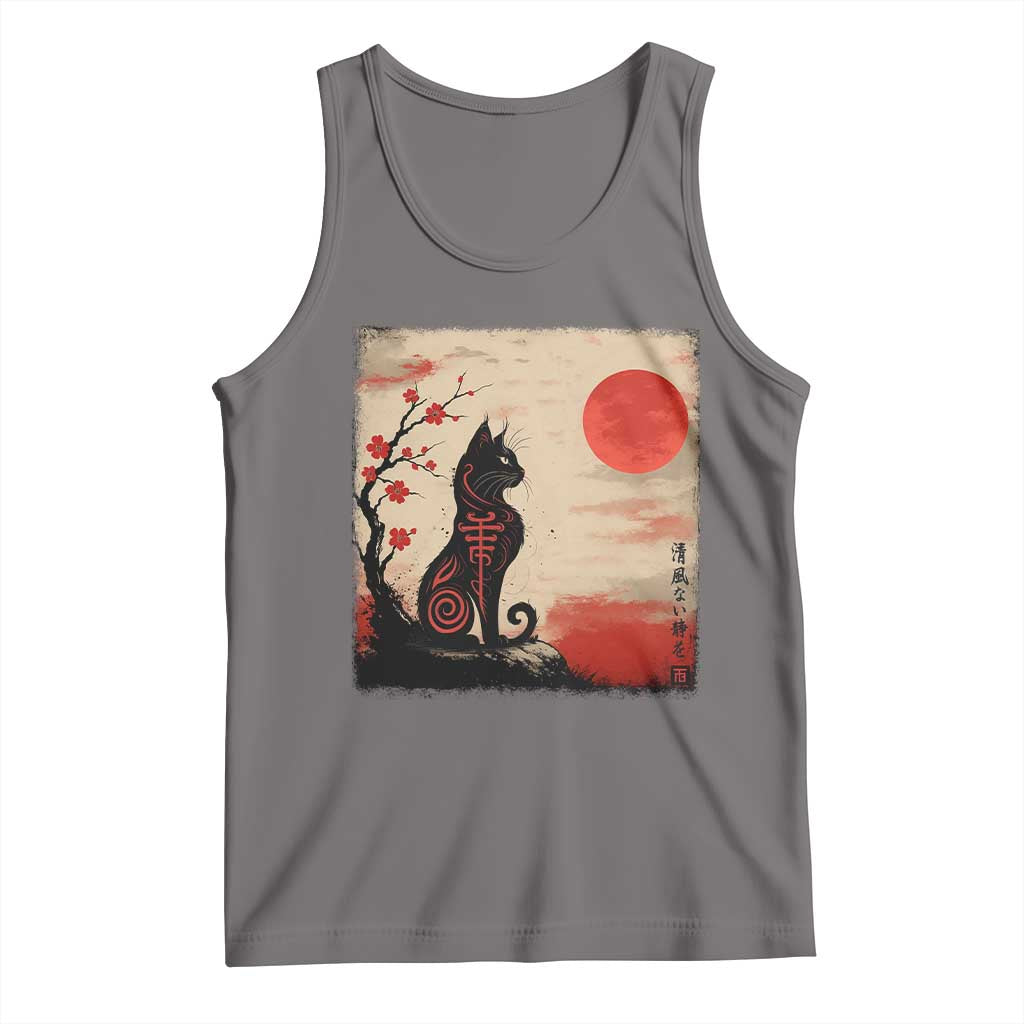 Kawaii Anime Cat Japanese Cherry Blossom Tank Top TS14 Deep Heather Print Your Wear