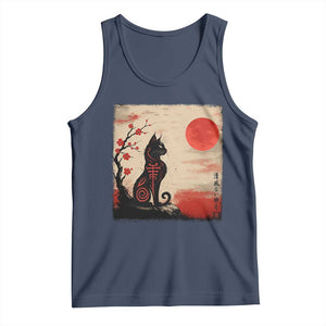 Kawaii Anime Cat Japanese Cherry Blossom Tank Top TS14 Navy Print Your Wear