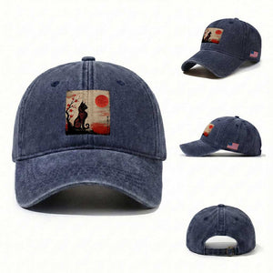 Kawaii Anime Cat Japanese Cherry Blossom Washed Cotton Baseball Cap TS14 Washed Cap Universal Fit Navy Print Your Wear