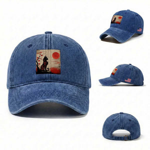 Kawaii Anime Cat Japanese Cherry Blossom Washed Cotton Baseball Cap TS14 Washed Cap Universal Fit Royal Blue Print Your Wear