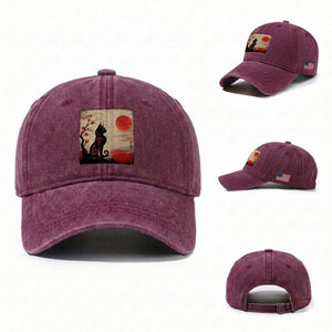 Kawaii Anime Cat Japanese Cherry Blossom Washed Cotton Baseball Cap TS14 Washed Cap Universal Fit Burgundy Print Your Wear