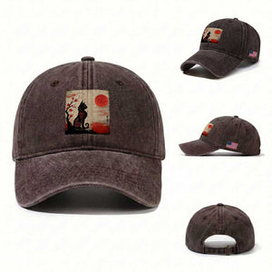 Kawaii Anime Cat Japanese Cherry Blossom Washed Cotton Baseball Cap TS14 Washed Cap Universal Fit Dark Brown Print Your Wear