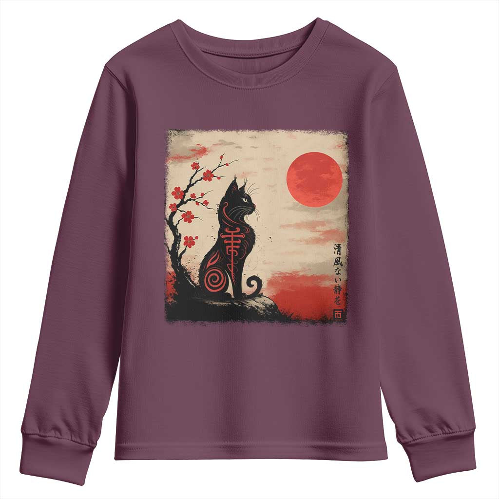 Kawaii Anime Cat Japanese Cherry Blossom Youth Sweatshirt TS14 Maroon Print Your Wear