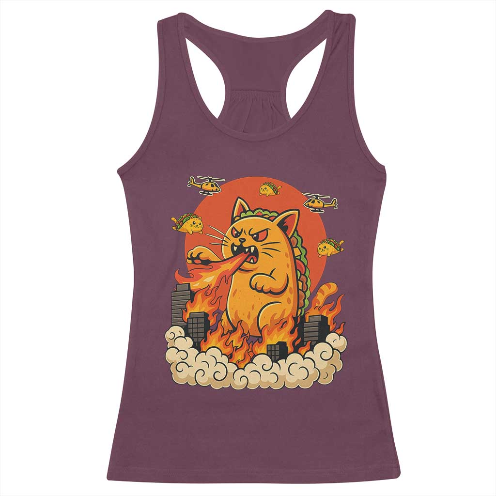Tacocat Monster Racerback Tank Top Funny Cats Taco Lovers TS14 Maroon Print Your Wear