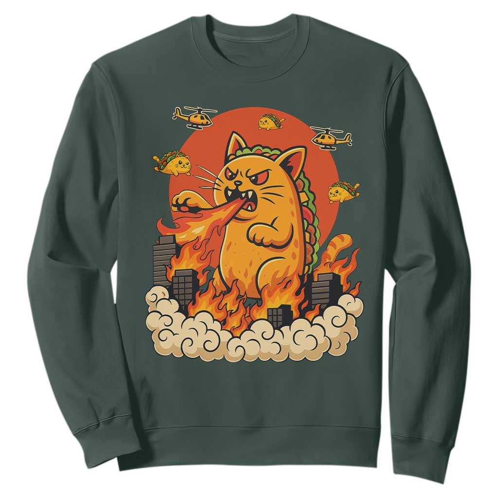Tacocat Monster Sweatshirt Funny Cats Taco Lovers TS14 Dark Forest Green Print Your Wear