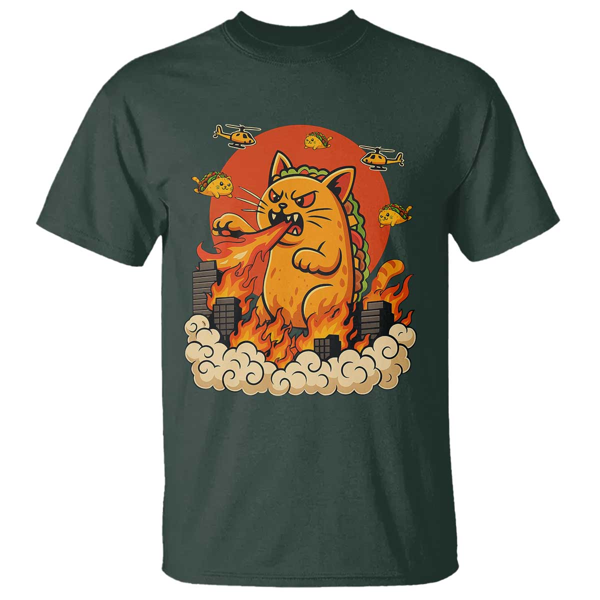 Tacocat Monster T Shirt Funny Cats Taco Lovers TS14 Dark Forest Green Print Your Wear