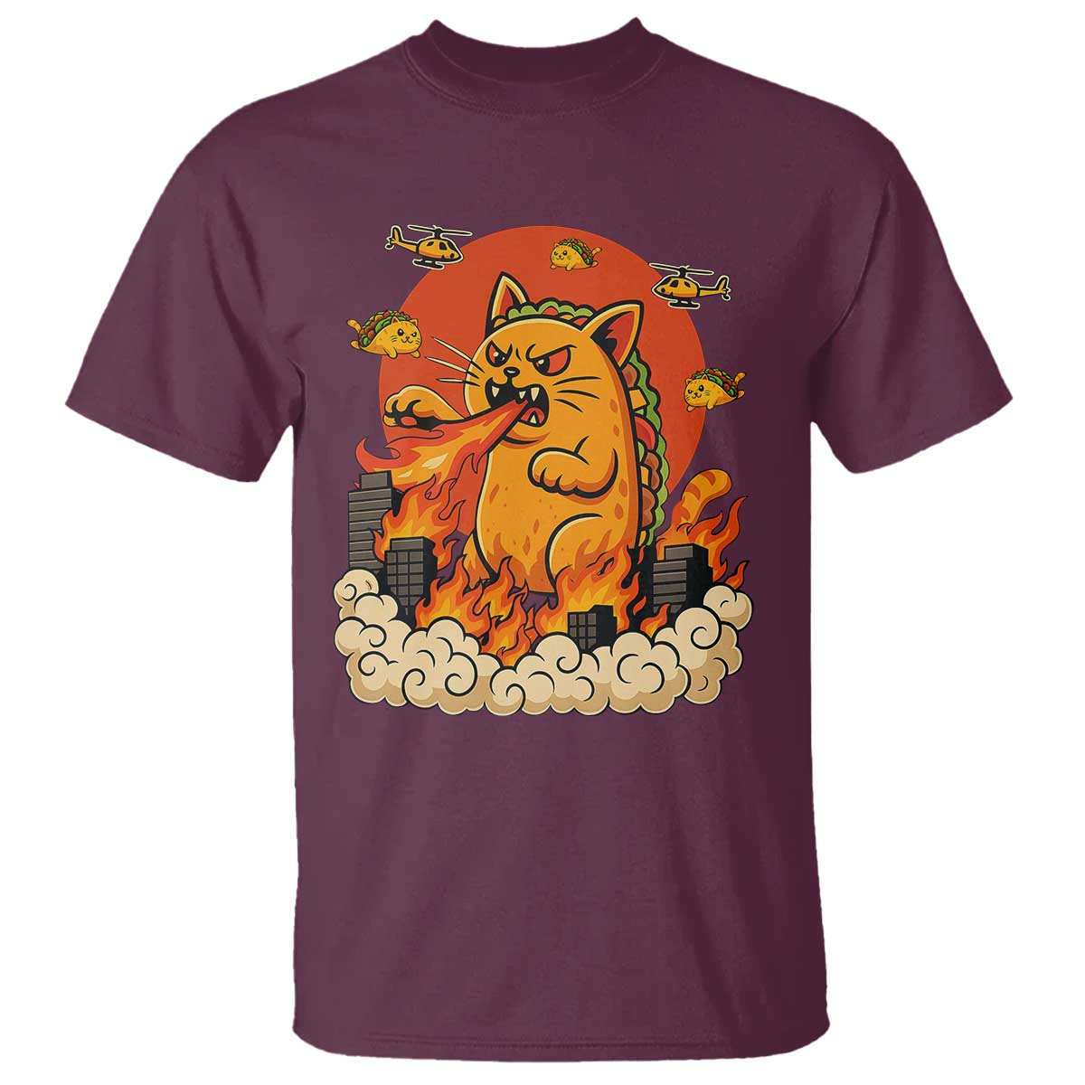 Tacocat Monster T Shirt Funny Cats Taco Lovers TS14 Maroon Print Your Wear